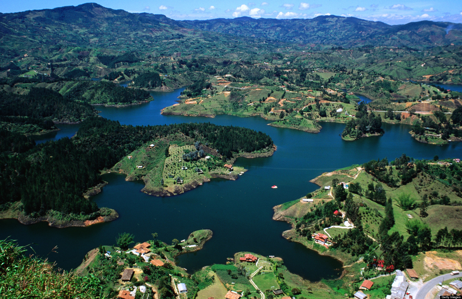 Aerial view of Embalse del Penol reservoir, an artificial lake built in the 1970s - El Penon, Antioquia